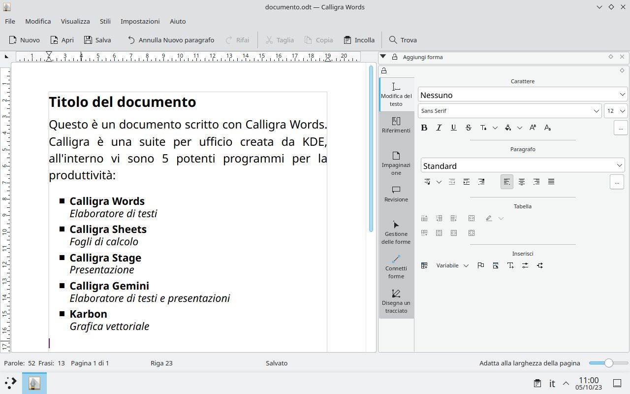 Calligra Suite (linux) software di produttività casa e ufficio, screenshot