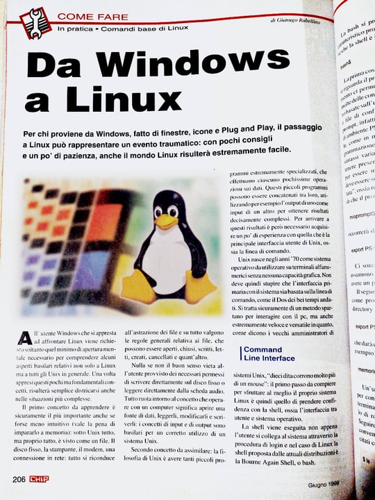 Da Windows a Linux articolo su rivista Chip numero di Giugno 1999