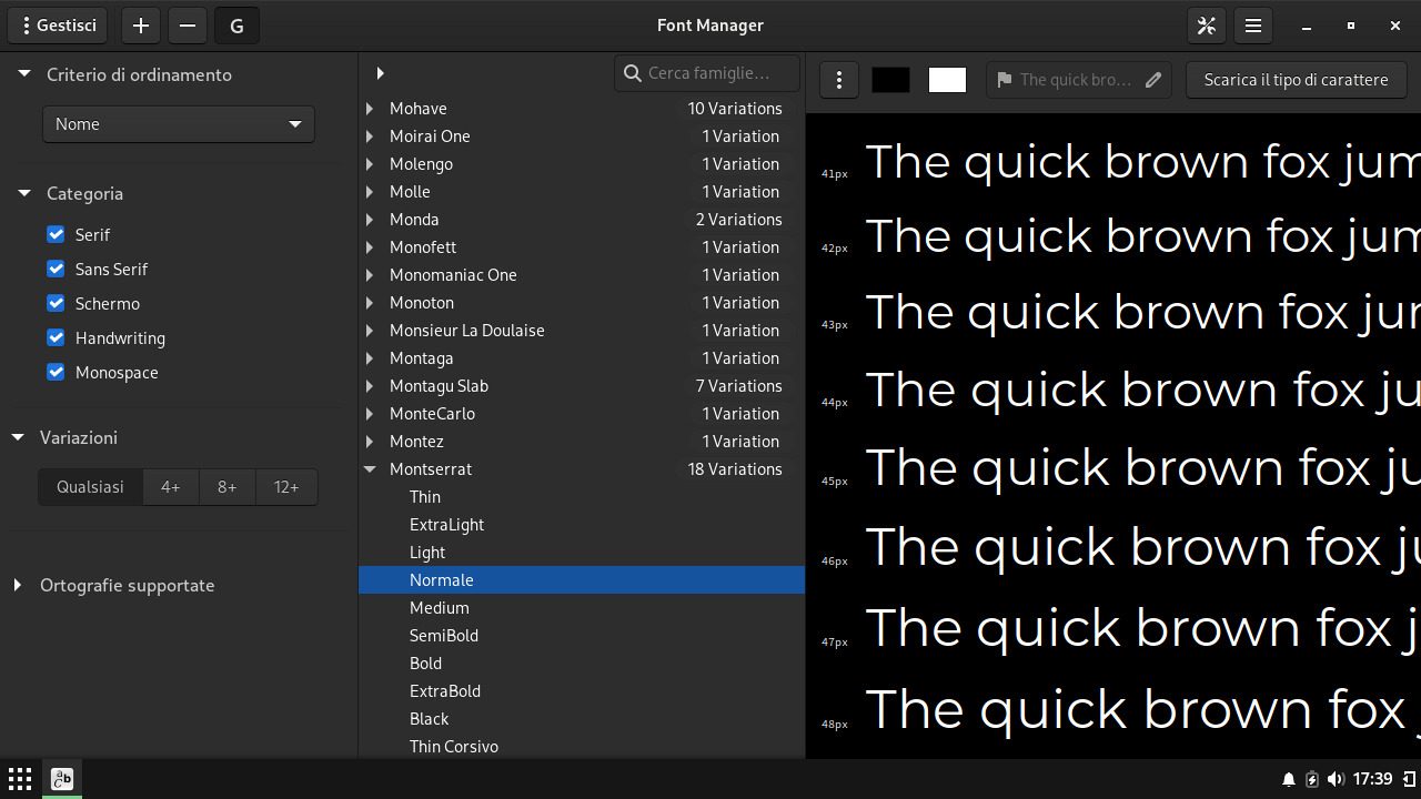 Font Manager (linux) software visualizzatore di font, screenshot