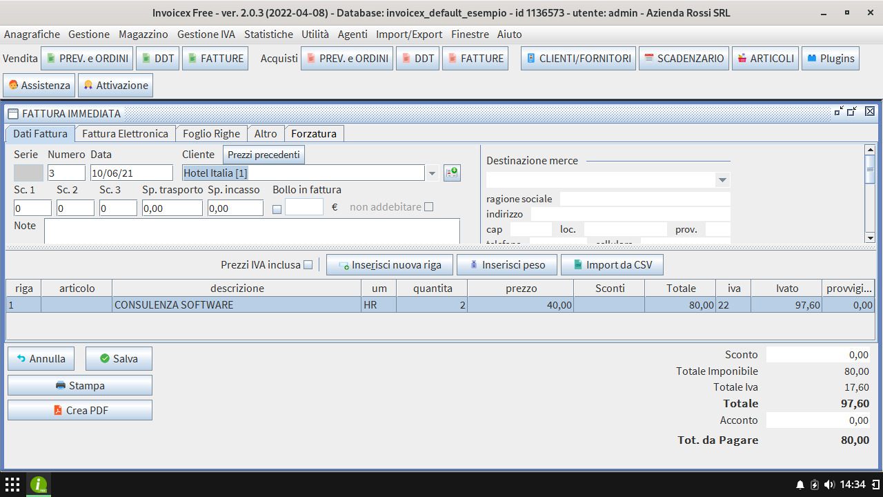 Invoicex Free (linux) software per fatturare, screenshot