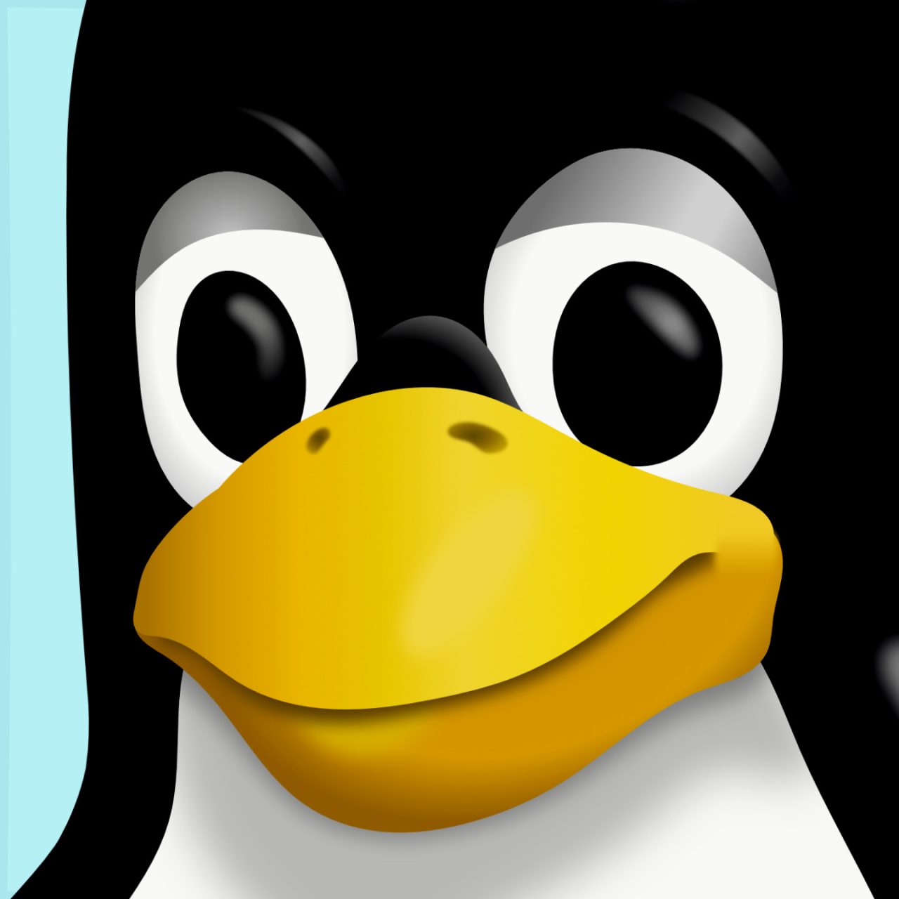 Portrait con Tux mascotte di Linux in primissimo piano