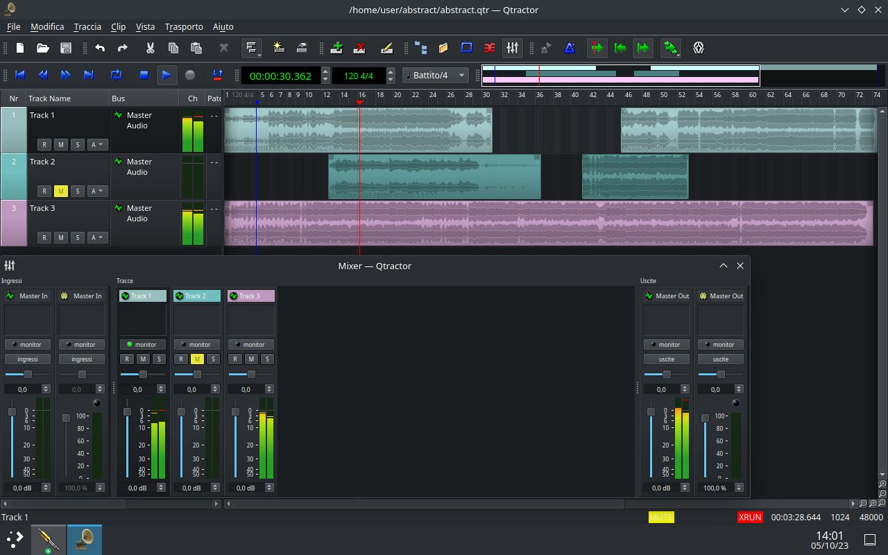 Qtractor (linux) software per audio e fare musica, screenshot