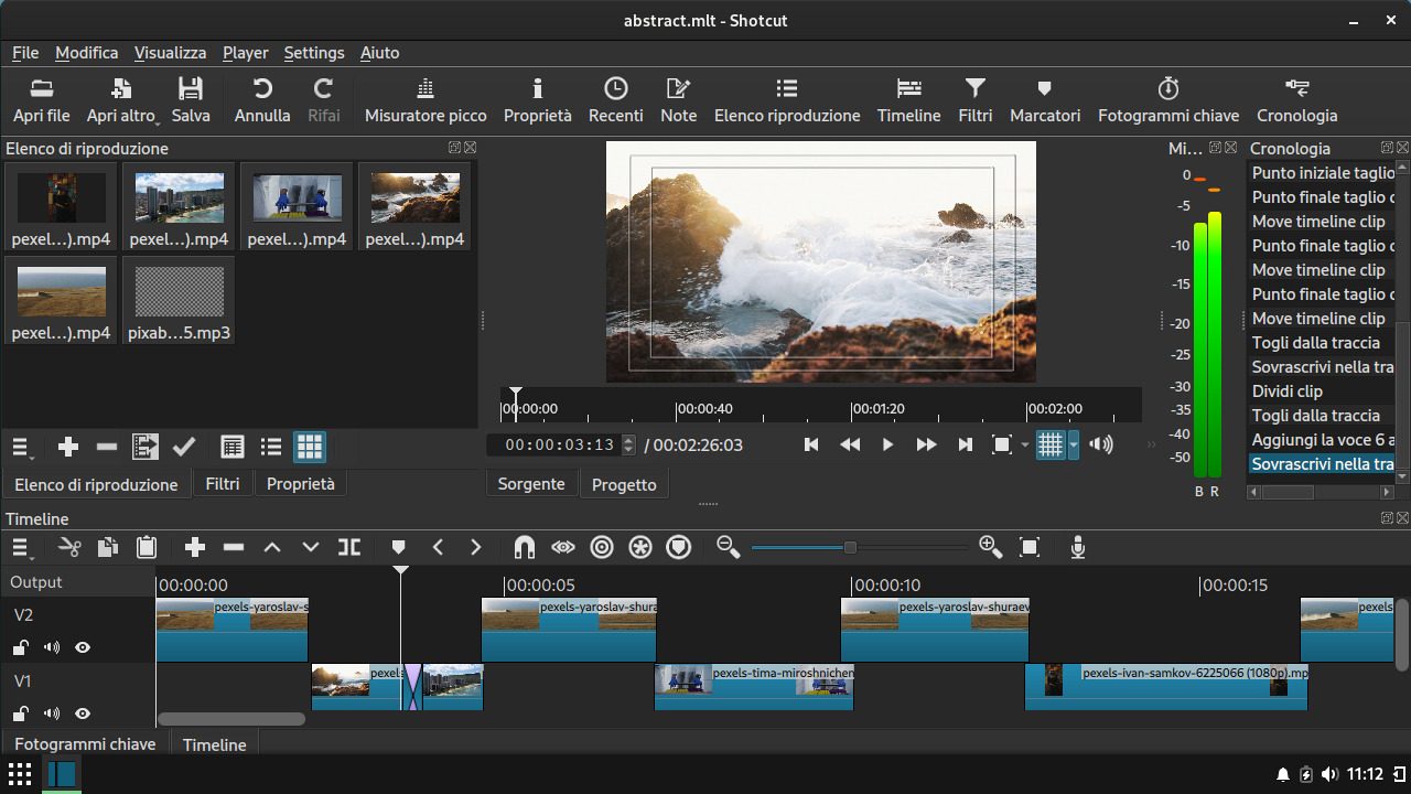 Shotcut (linux) software per convertire video, screenshot